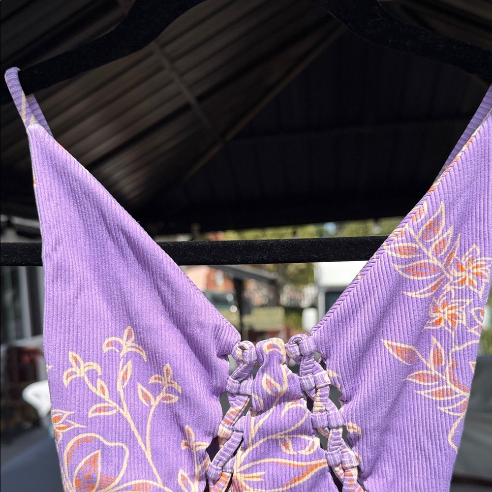 San Lorenzo Purple Floral One-Piece Swimsuit with Orange Accents - Picture 2 of 7